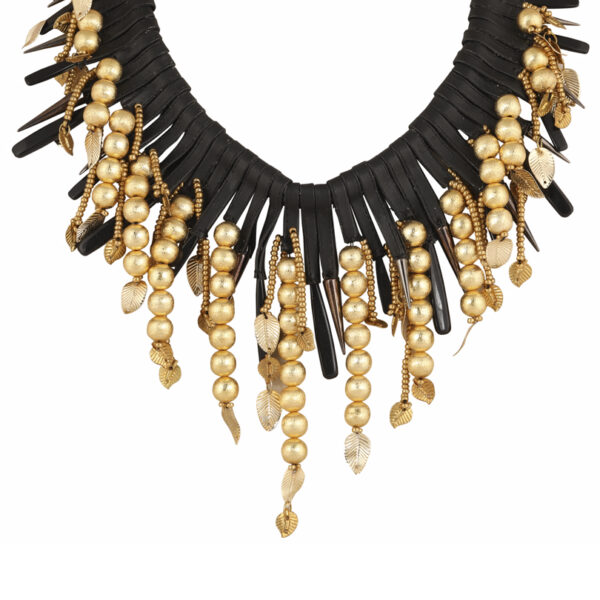 Leather Gold Fringe Necklace