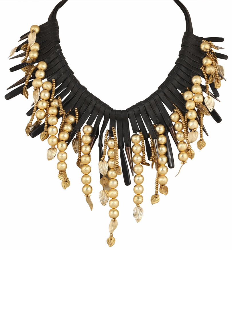 Leather Gold Fringe Necklace