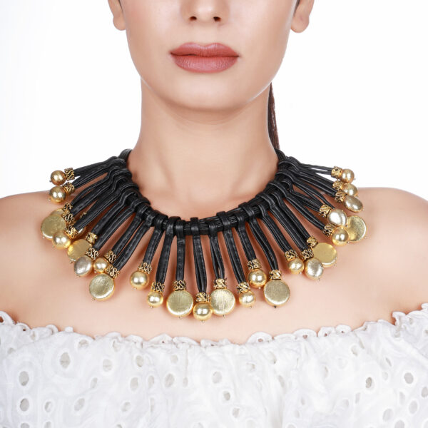 Leather Gold Burst Necklace