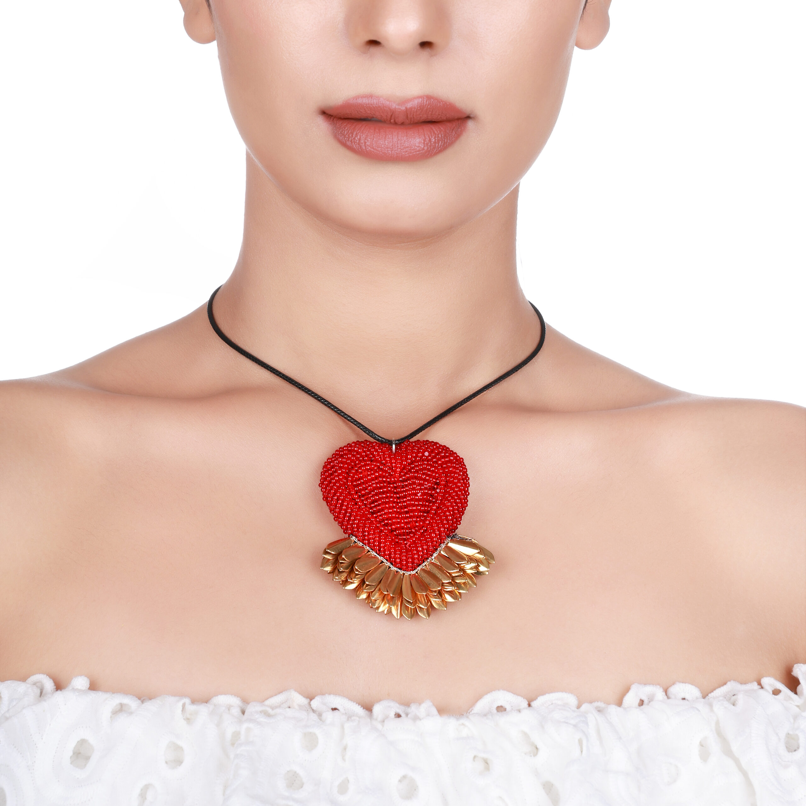 Beaded Heart Cord Necklace